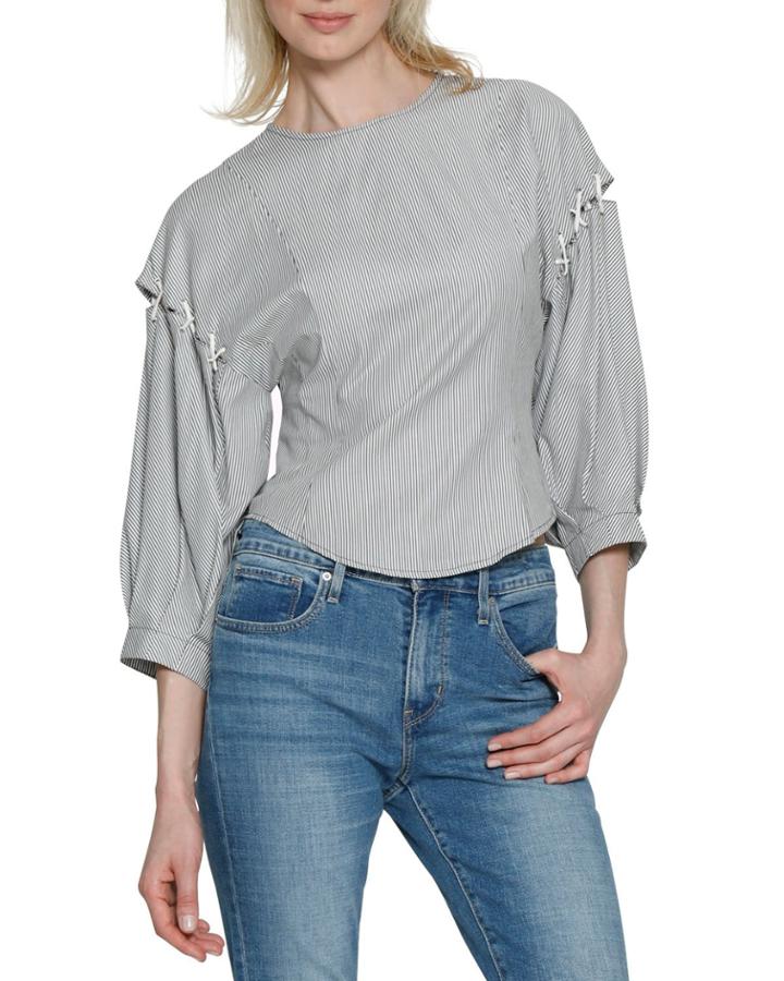 Elvira Lace-up Striped Fitted Top