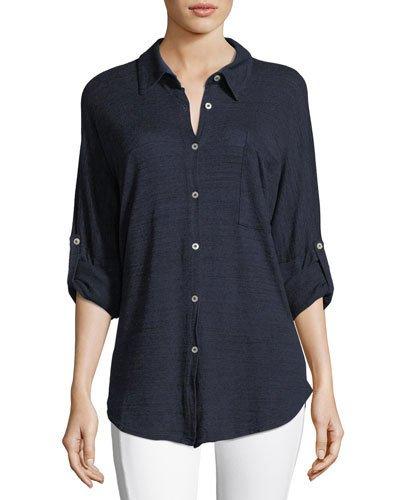 Drop-shoulder Button-front Top