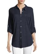 Drop-shoulder Button-front Top