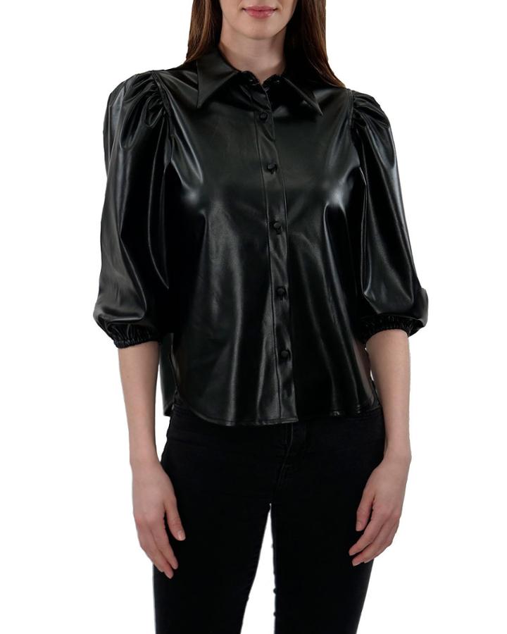 Butter Faux-leather Puff-sleeve