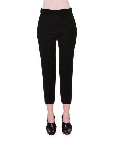 Flat-front Slim-fit Cropped Pants, Black
