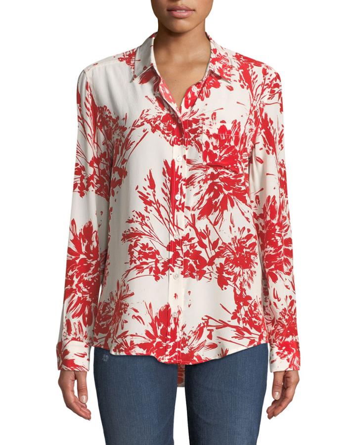 Brett Button-front Long-sleeve Abstract Floral-print Blouse
