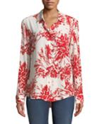 Brett Button-front Long-sleeve Abstract Floral-print Blouse