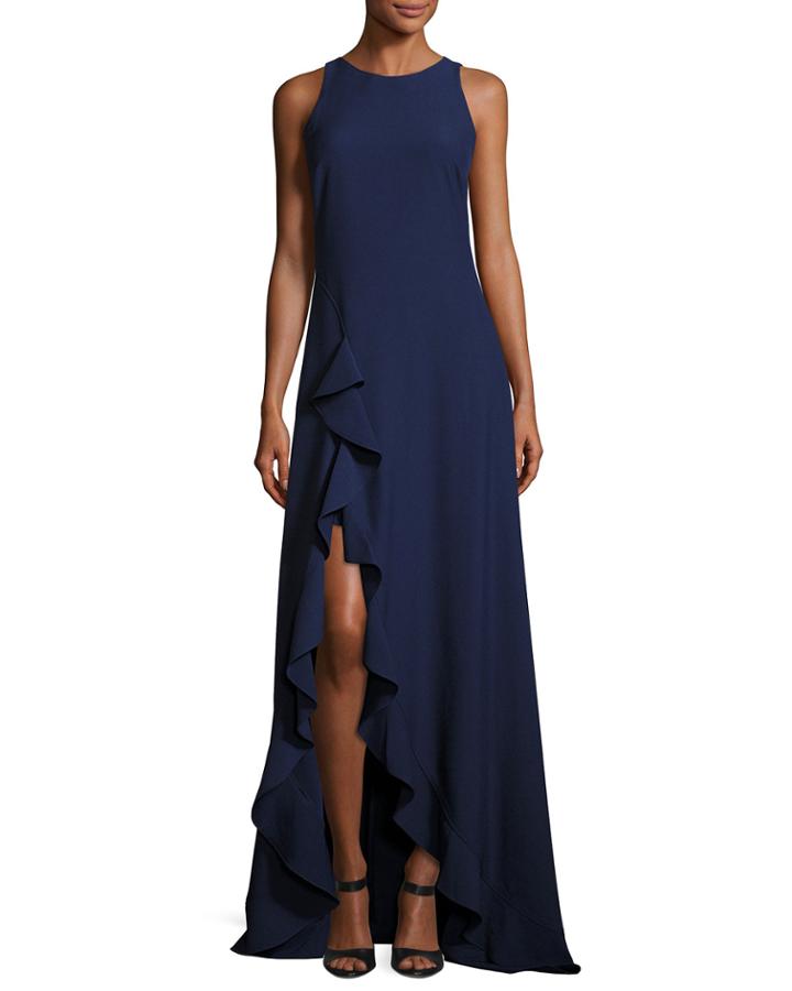 Embellished Lace Halter Gown, Royal