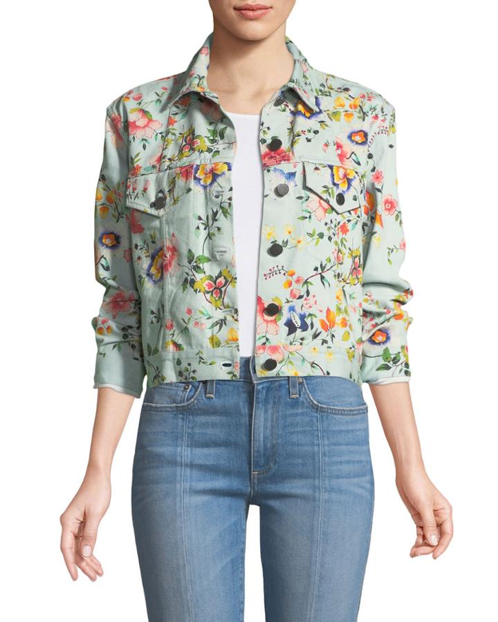 Chloe Floral-print Cropped Denim Jacket