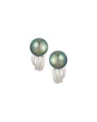 14k Black Pearl & Diamond Drop Earrings