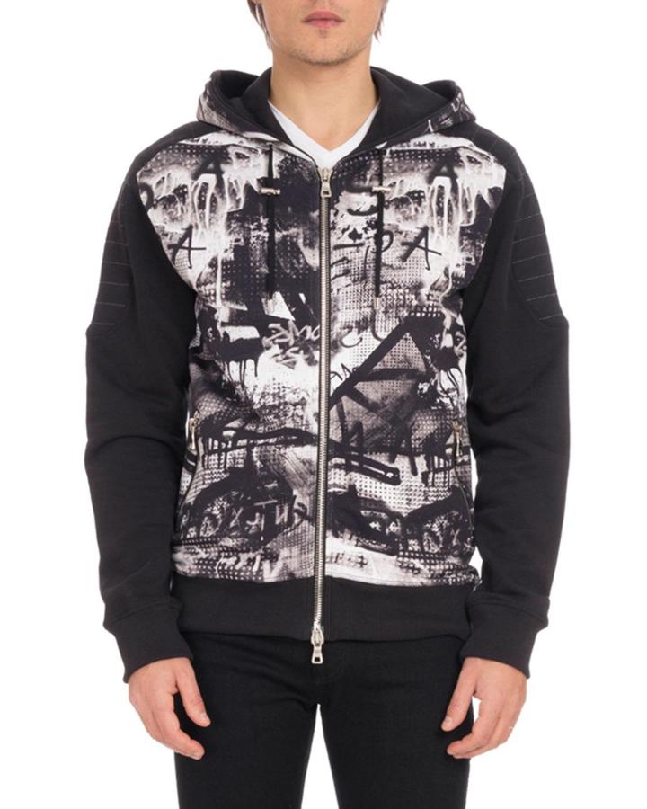 Men's Graffiti-print Zip-front Hoodie