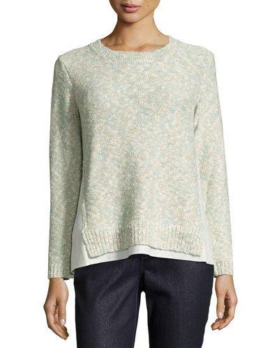 Sweater With Linen Insets, Blue Pattern