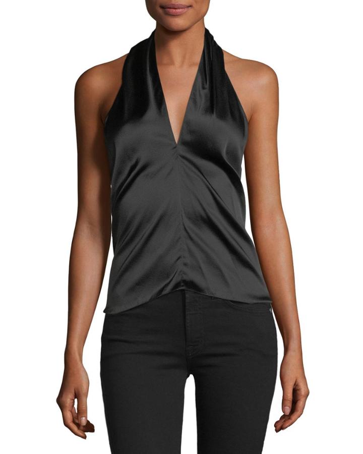 Ertil B Sleeveless Halter Stretch-satin Top