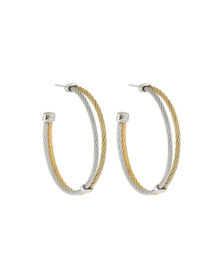 2-tone Cable Hoop Earrings, Gray/yellow