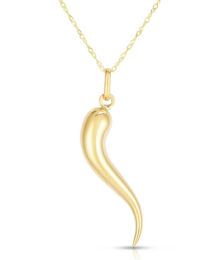 14k Italian Horn Pendant Necklace