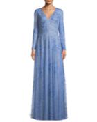Celestial Lace V-neck Long-sleeve Gown