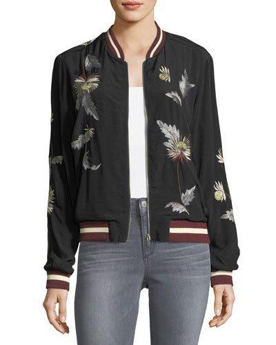 Embroidered Crepe Bomber Jacket