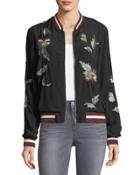 Embroidered Crepe Bomber Jacket