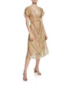 Stripe Knit Flutter-sleeve Silk