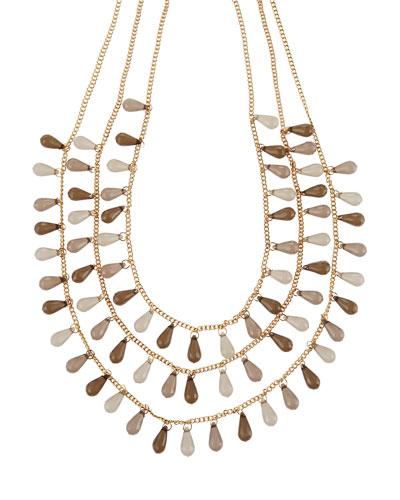 Triple-strand Teardrop Beaded Necklace, Gray