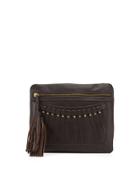 Bitten Leather Tassel Clutch Bag, Brown