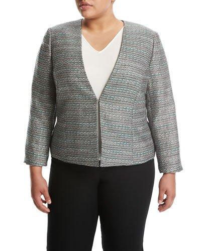 Tweed Open-front Jacket, White,