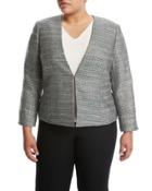 Tweed Open-front Jacket, White,