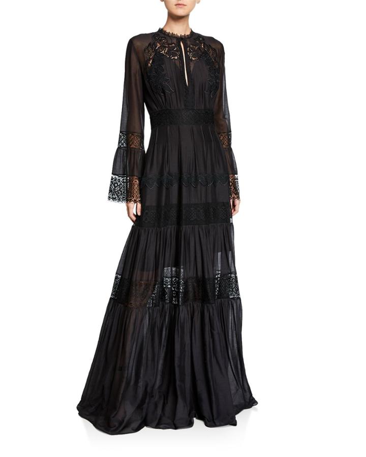 Long-sleeve Lace Illusion Gown