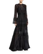 Long-sleeve Lace Illusion Gown