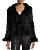 Love Token Mid-length Ruffled Rabbit-fur Jacket, Black, Women's,