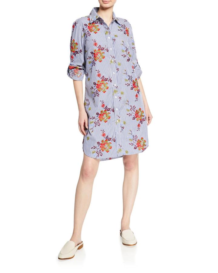 Petite Alex Striped Autumn Floral-printed Button-down Long-sleeve