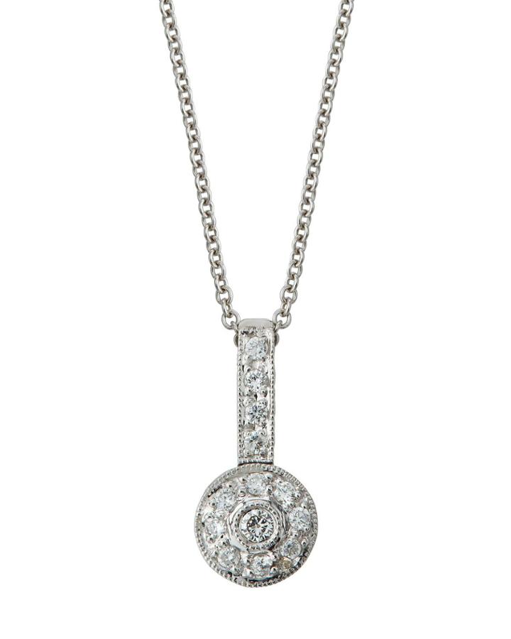 14k White Gold Round Diamond Pendant Necklace