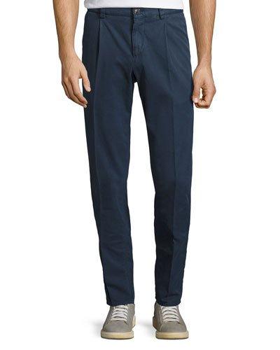 Basic Slim-fit Cotton Pants, Blue