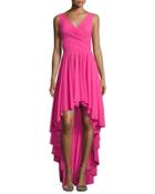 Sidney Sleeveless Ruffled High-low Dress, Glossy Pink