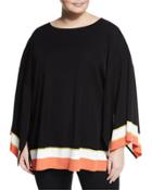 Contrast-trim Cape-sleeve Jacket, Multi,
