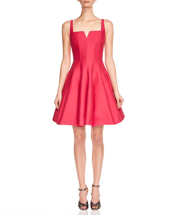 Sleeveless Geo-neck Faille Cocktail Dress