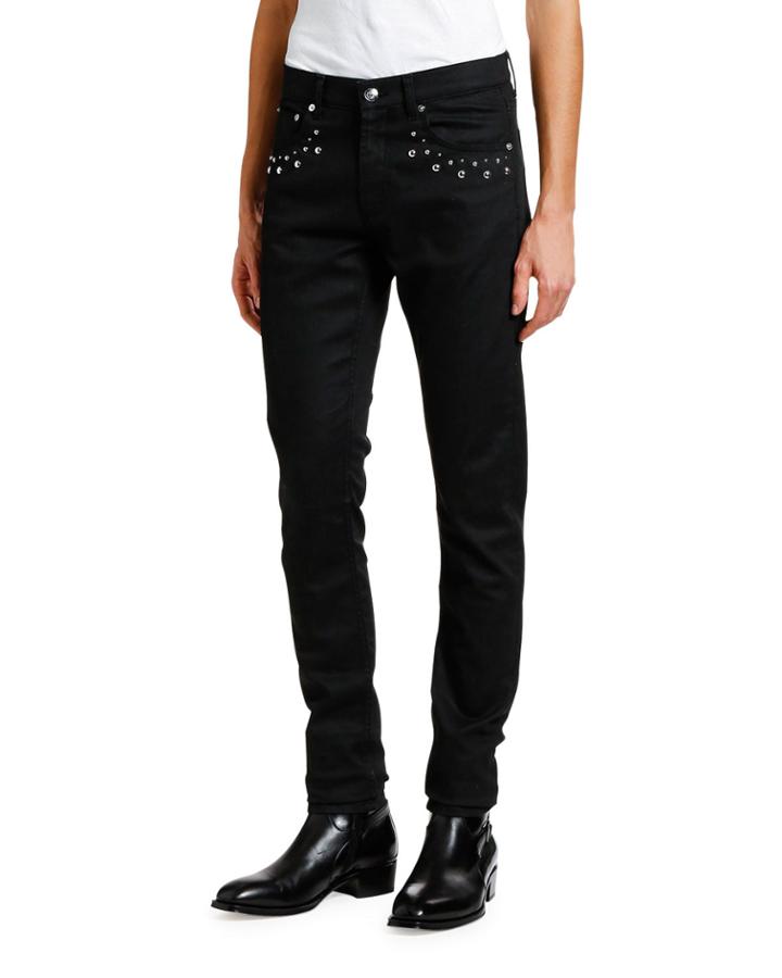Men's Denim Jeans With Studded Pockets