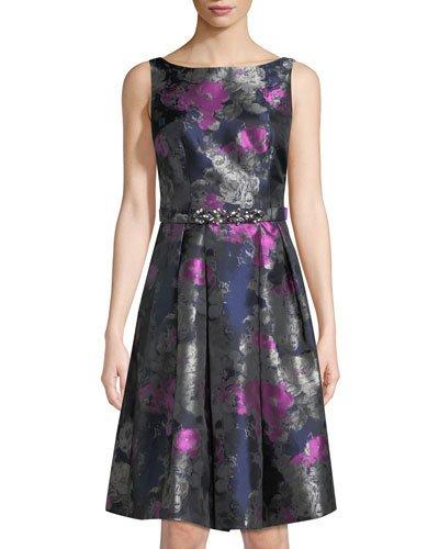 Floral-jacquard Belted
