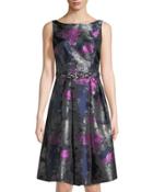 Floral-jacquard Belted