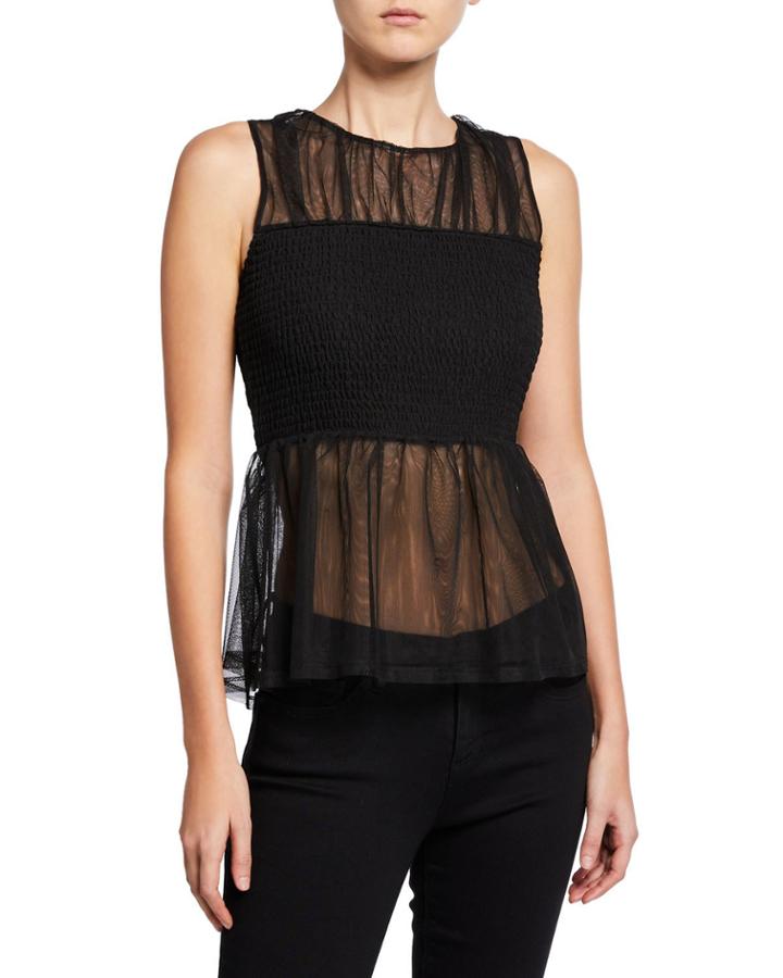 Smocked Mesh Peplum Tank