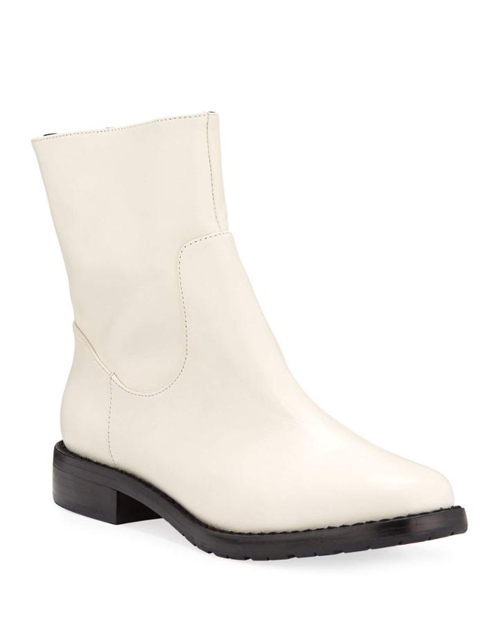 Liz Smooth Leather Zip Booties, Off White