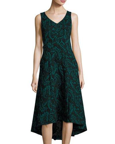 Velvet Jacquard High-low Dress, Black Pattern