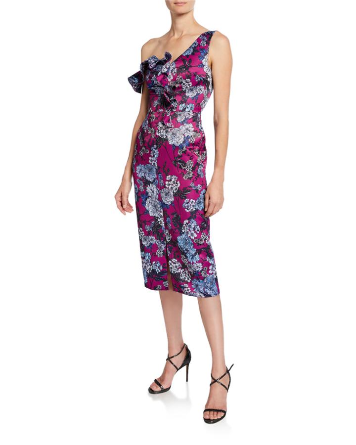 Ella Floral-print Asymmetric-sleeve Cocktail Dress