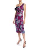 Ella Floral-print Asymmetric-sleeve Cocktail Dress