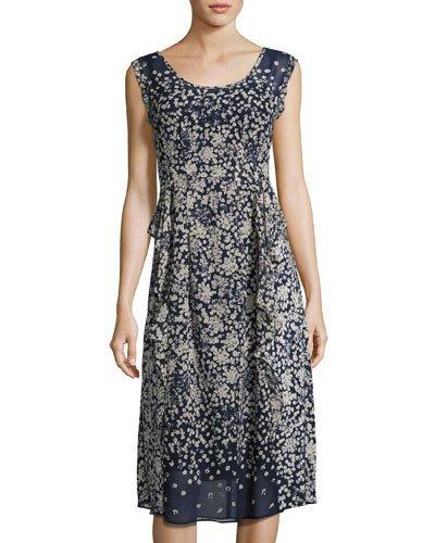 Combo Floral Ruffle Dress, Navy