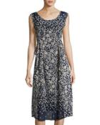 Combo Floral Ruffle Dress, Navy