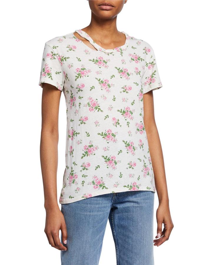 Distressed Floral-print Tee