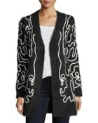 Long Embroidered Fuzzy Cardigan