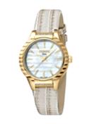 34mm Letizia Crystal Watch W Leather, Gold/white