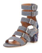 Nora Embroidered Buckle-strap Sandal,