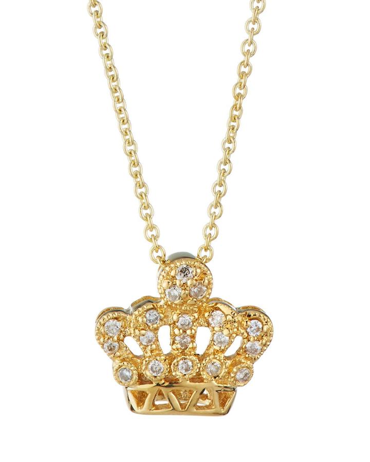 14k Small Diamond Crown Pendant Necklace
