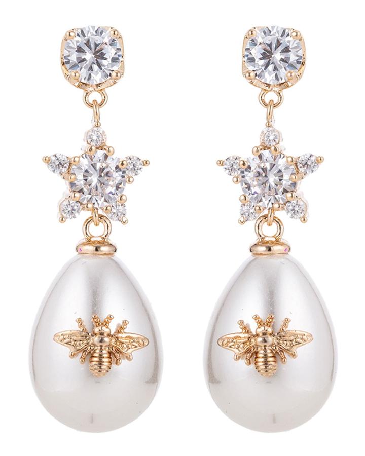Queen Bee Dangle Earrings, Gold
