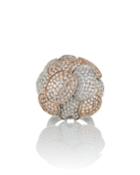 Estate 18k White & Rose Gold Diamond Flower Ring,