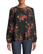 Floral Stretch-crepe Peplum Blouse